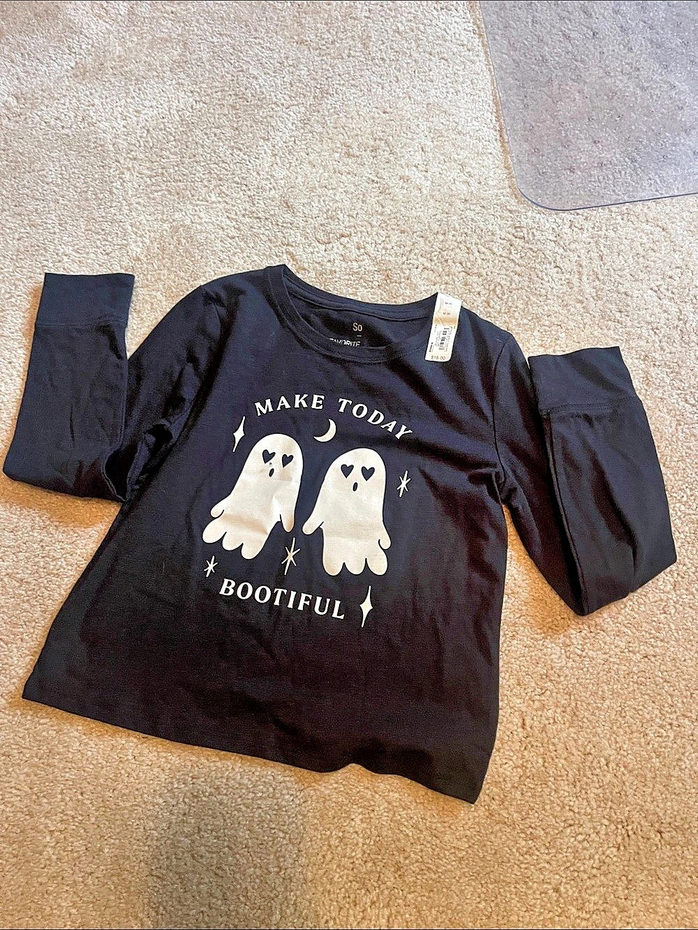 Halloween Ghost shirt Girls SO Favorite Boxy Tee Graphic Long Sleeve Black Mediu